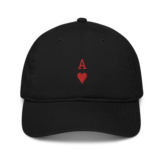 Black Organic Poker Hat with Ace of Hearts Embroidered Design